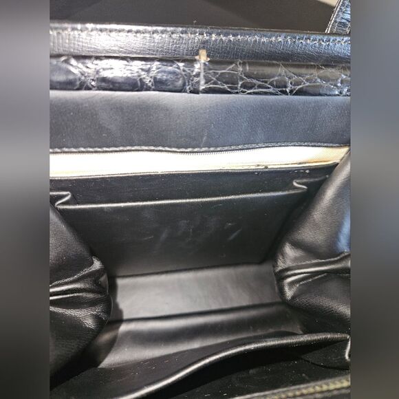 Vintage 1950's Escort Bag Black Croc Embossed Leather Small Tote - Picture 5 of 11